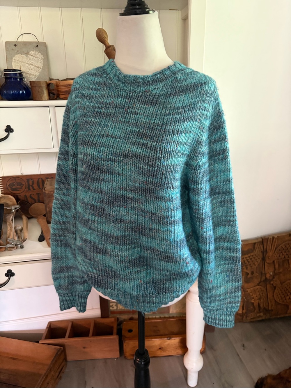 Oui Cozy Teal Marled Crewneck Sweater - Women's